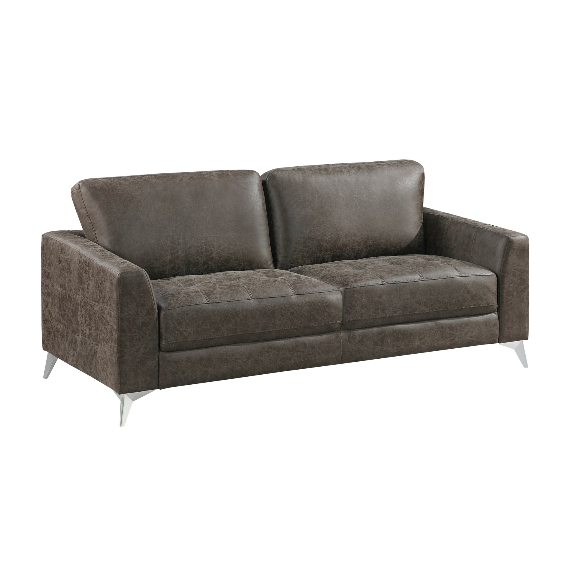 Brownish Gray Polished Microfiber Upholstery Elegant Modern Style Sofa 1Pc Solid Wood Living Room Furniture Silver Finish Metal Legs Brown Microfiber Wood Primary Living Space Modern Solid Wood 2 Seat