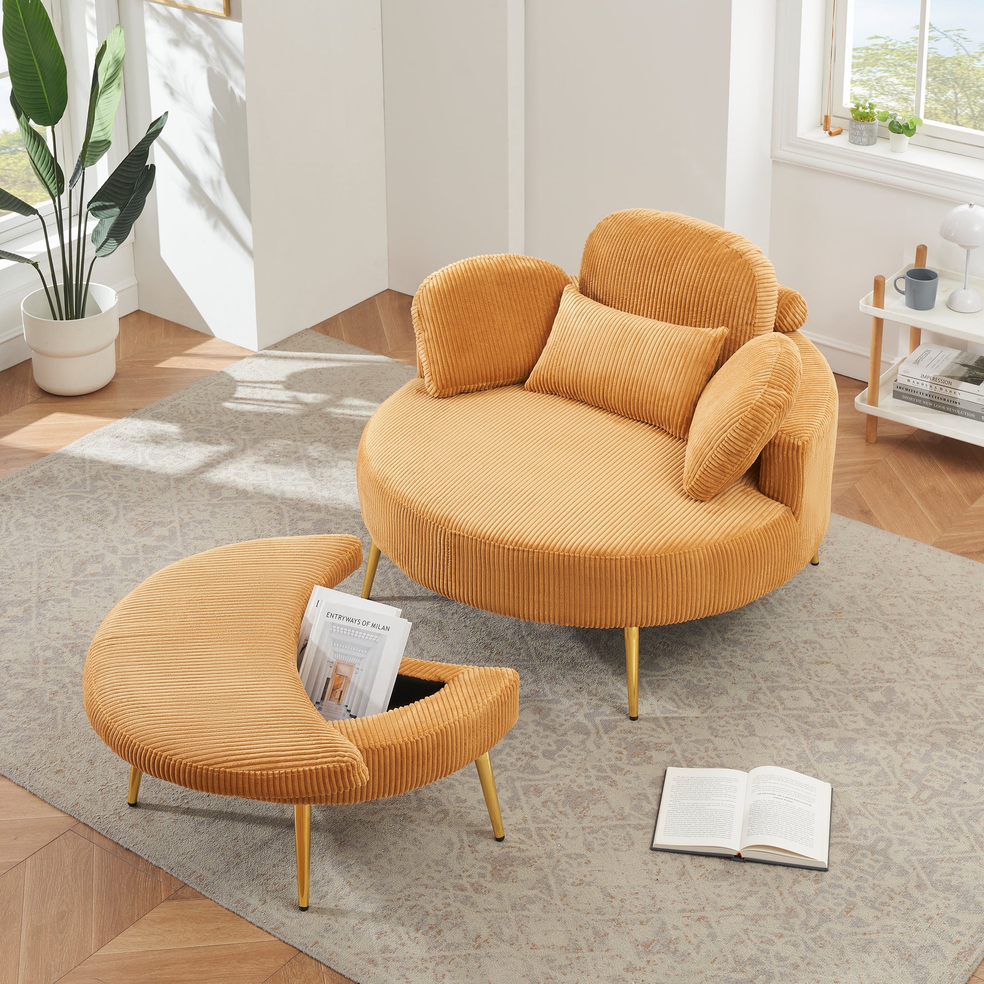 3206Yellow Comfortable Seating Suitable For Small Apartment Bedroom Space Balcony Small Sofa Bed Lazy Small Sofa Sofa With Small Coffee Table Lunch Break Leisure Afternoon Tea Time Yellow Corduroy 1 Seat