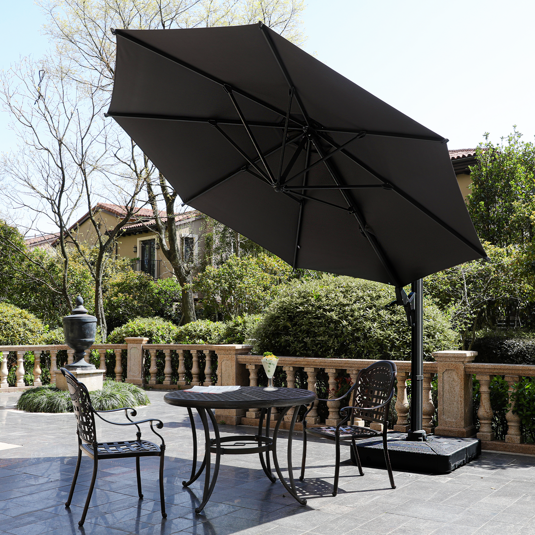 11 Ft Cantilever Patio Umbrella, Round Outdoor Offset Umbrella With 360 Rotation & Tilt Adjustment Without Base Grey Grey Fabric