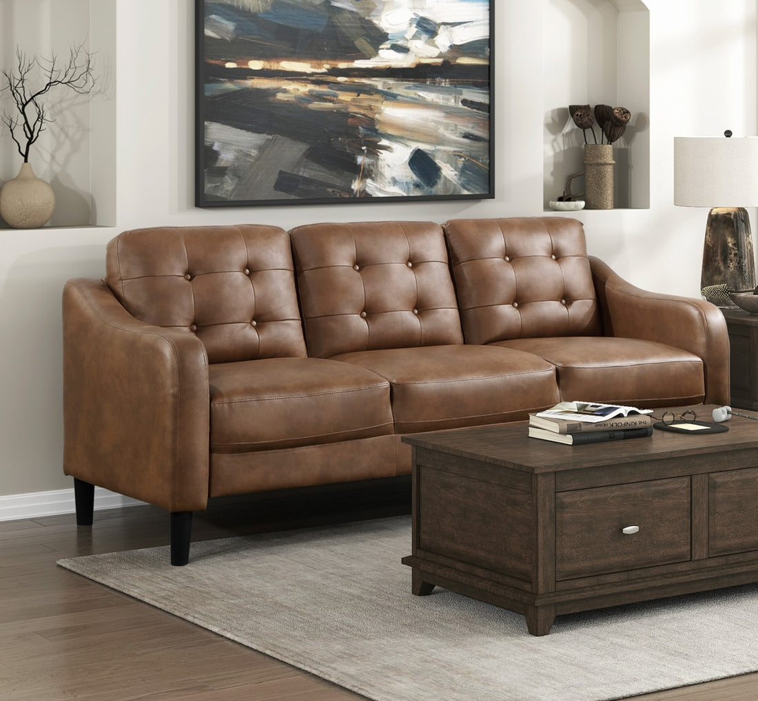 Brown Polished Microfiber Upholstered 1Pc Sofa Button Tufted Contoured Arms Solid Wood Frame Couch Casual Living Room Furniture Brown Microfiber Wood Primary Living Space Traditional,Transitional Solid Wood 3 Seat