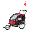 Aosom Elite Three Wheel Bike Trailer For Kids Bicycle Cart For Two Children With 2 Security Harnesses & Storage, Red Red Aluminum