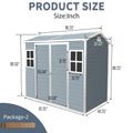 8X4Ft Resin Outdoor Storage Shed With Two Window And Double Door,Plastic Shed With Floor For Gargen,Patio,Yard,Lawn,Grey Grey Polypropylene