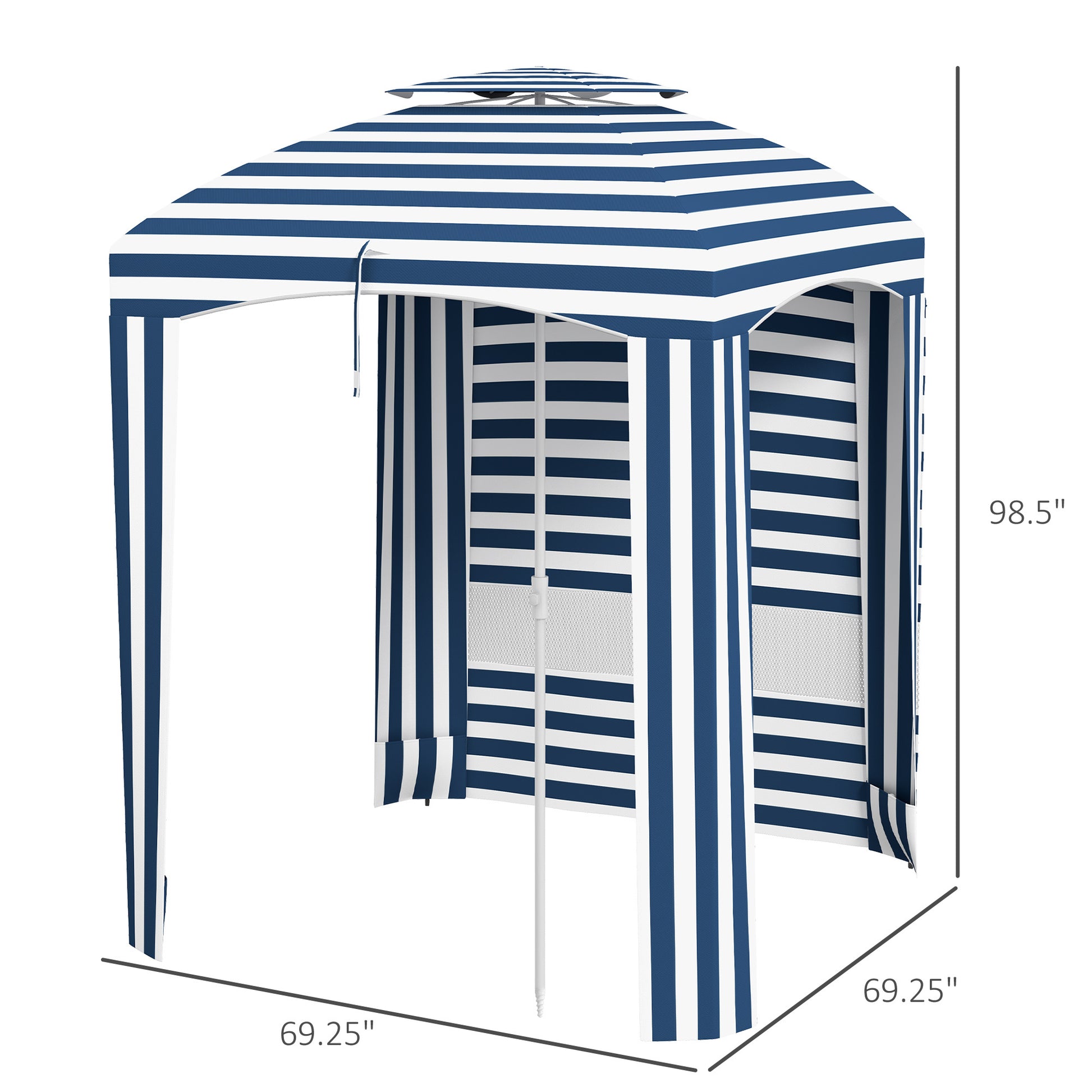 Outsunny 5.8' X 5.8' Portable Beach Umbrella With Double Top, Ruffled Outdoor Cabana With Walls, Vents, Sandbags, Carry Bag, Blue & White Stripe Multicolor Polyester