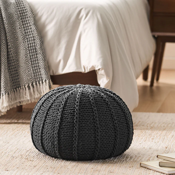 Knited Pouf Dark Grey Cotton