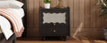 Wooden Nightstand With Rattan Woven Storage Cabinet And 1 Drawer, Exquisite Elegance With Natural Storage Solutions For Bedroom, Black Expected Arrival Time: 08.23 Black 1 Drawer Wood