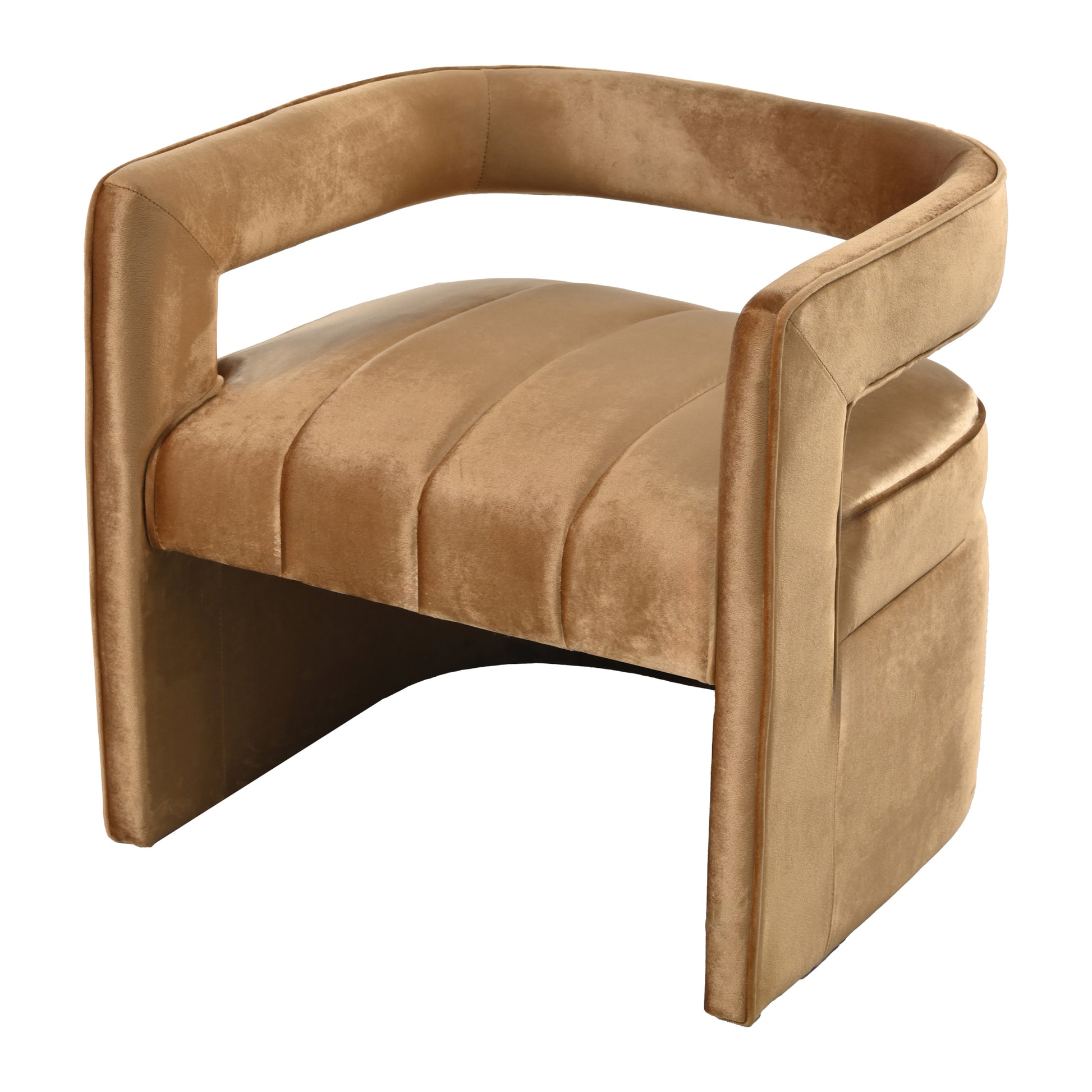 Modern Velvet Accent Chair With Ribbed Detail, Luxury Curved Fully Upholstered Accent Chair, Brown No Assembly Needed Brown Velvet