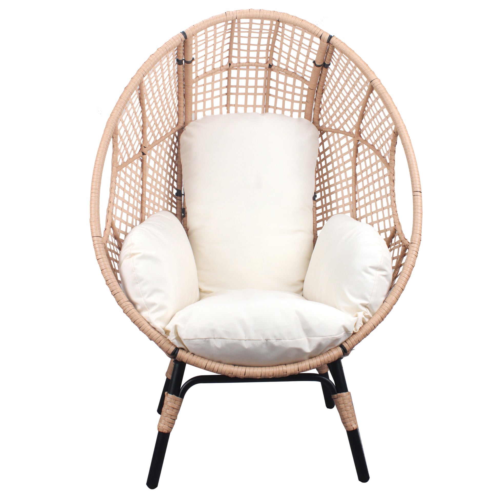 Patio Pe Wicker Egg Chair Model 4 With Natural Color Rattan Beige Cushion Yes Natural Foam Steel