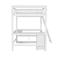 Full Size Loft Bed With U Shaped Desk, Drawers And Storage Shelves, White Box Spring Not Required Full White Wood Bedroom Solid Wood Mdf