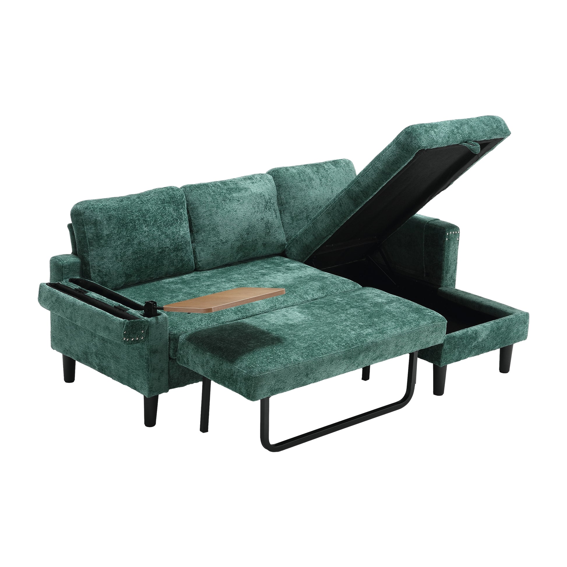 United Sectional Sofa Reversible Sectional Sleeper Sectional Sofa With Storage Chaise Green Chenille