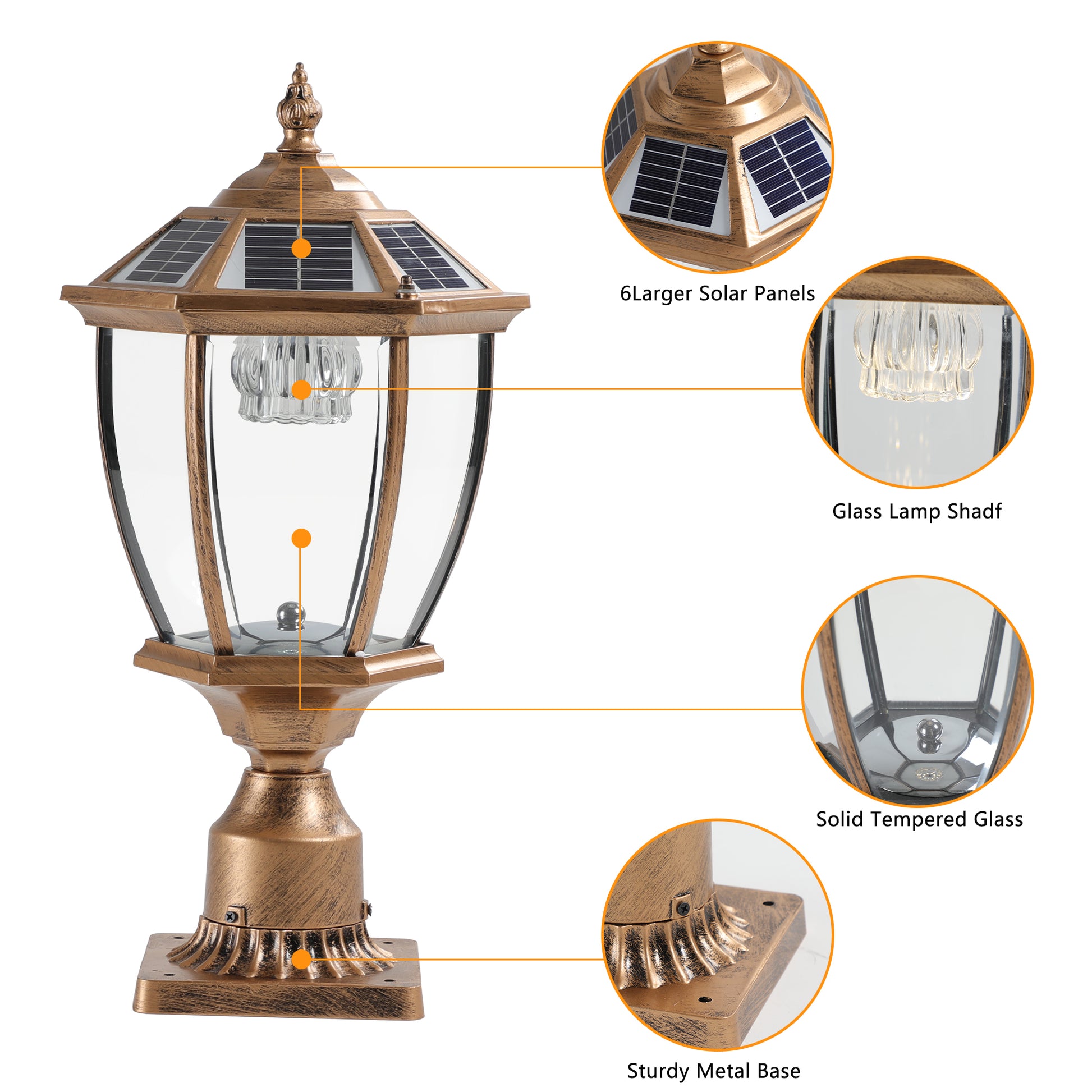 Retro Gold Solar Column Headlights With Dimmable Led 1 Pack Bronze Glass Aluminium