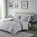Reversible Yarn Dyed Stripe Down Alternative Comforter Set Queen White Gray Microfiber