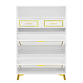 Shoe Cabinet With 2 Flip Drawers, 2 Slide Drawers And 1 Shelf, Modern Free Standing Shoe Rack For Heels,Sneakers, Slippers,Shoe Storage Cabinet For Entryway, Hallway, Living Room, White White Mdf