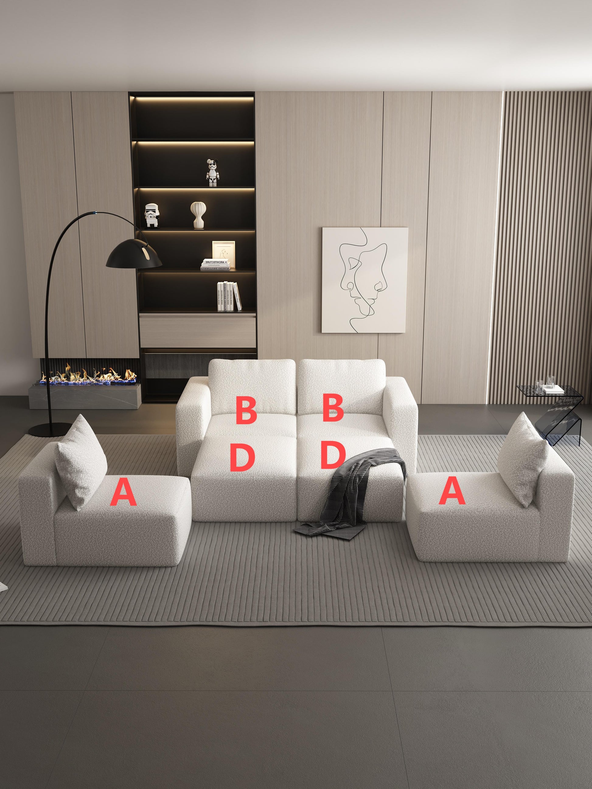 104.32*74.8 Modular Sectional Sofa Sleeper Couch, Sectional Sofa With Chaise And Ottoman, Convertible U Shaped Modular Sofa Set. Compressed Sponge, White. Combo 2A 2B 2D White Primary Living Space Soft Minimalist,Modern Foam Spring 6 Seat