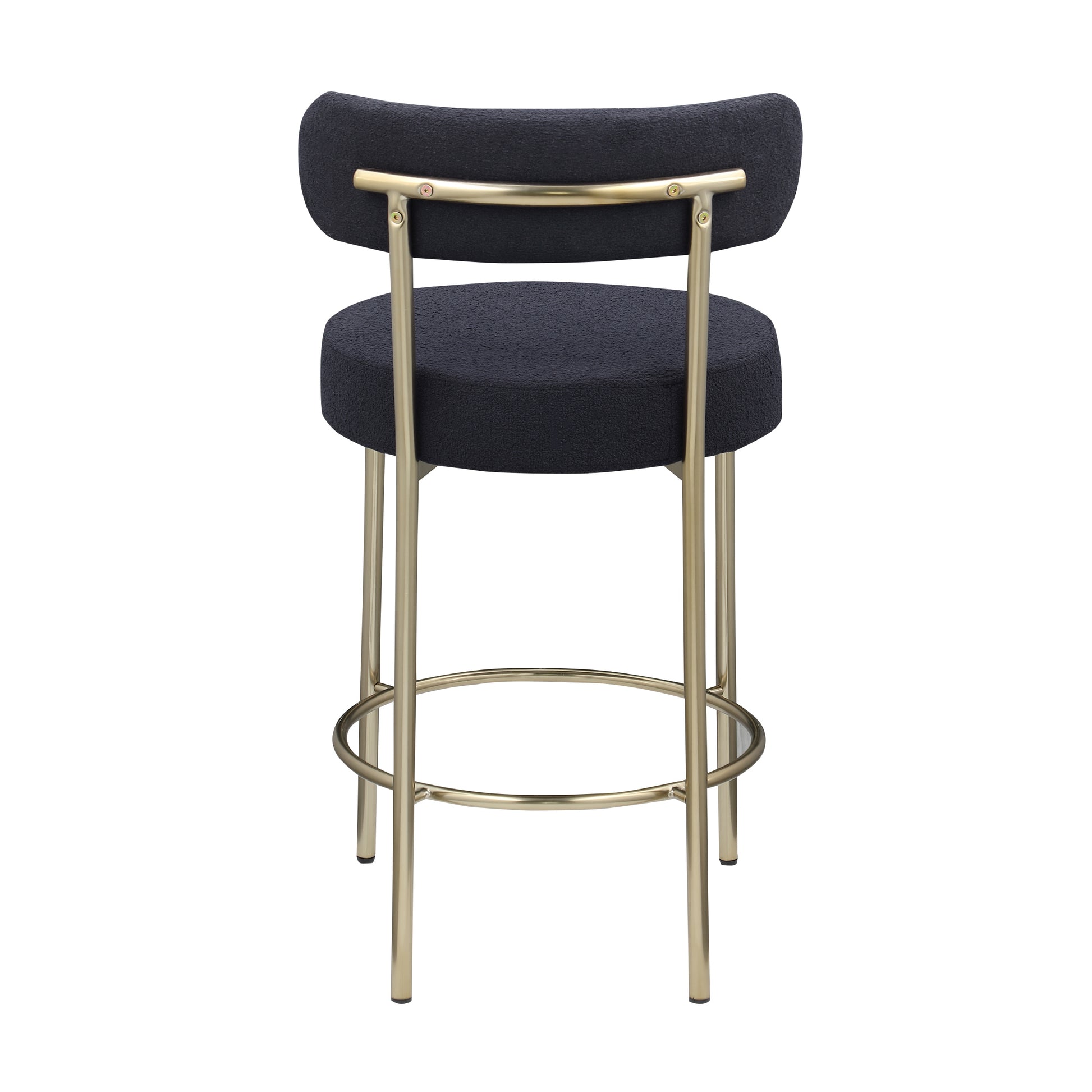 Modern Sherpa Counter Height Stools Set Of 2, Uphsoltered 26" Seat Height Barstools With Brushed Brass Metal Legs Round Low Back Kitchen Stools With Footrest For Dining Room, Black Iron Black Gold Dining Room Foam Round Dining Chairs Foam Metal