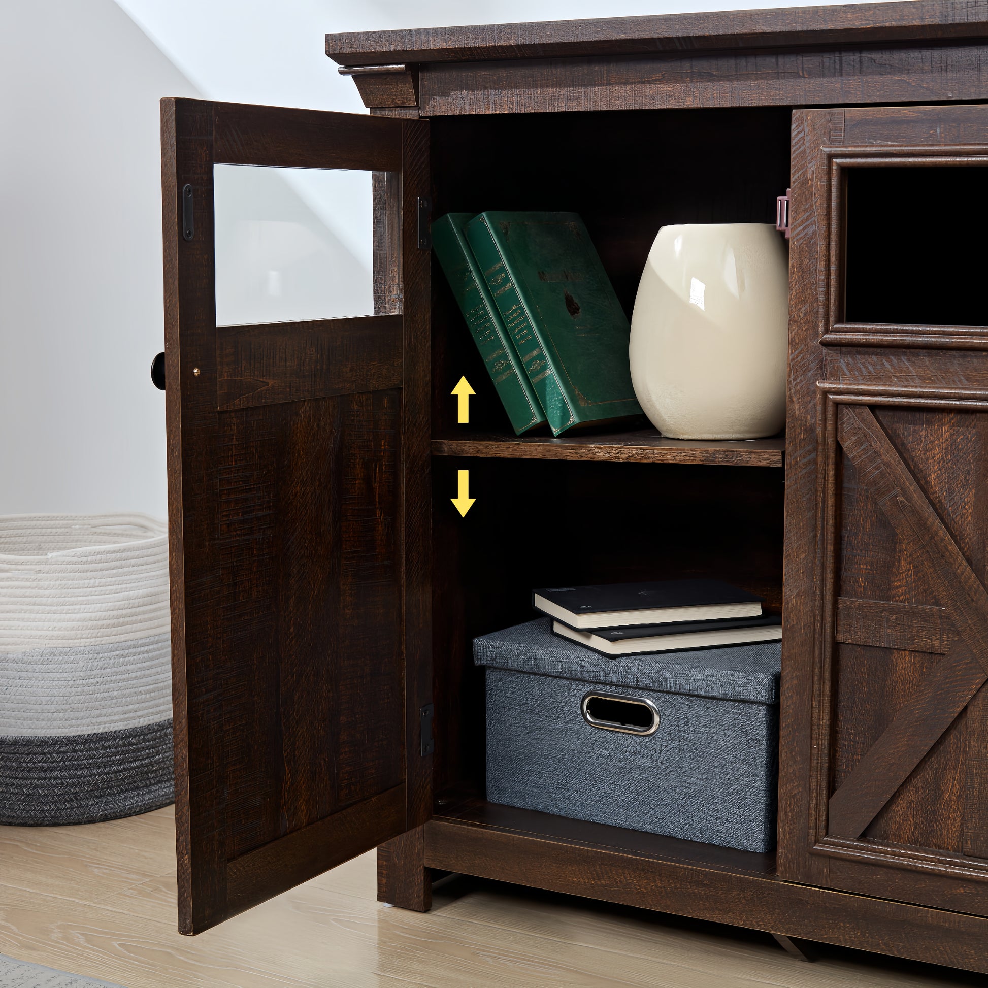 Farmhouse Sideboard Buffet Cabinet With Storage With 3 Doors, Kitchen Storage Cabinet, Coffee Bar Cabinet With Adjustable Shelf For Kitchen, Living Room, L68.35''*W15.35"*H34.65", Espresso Espresso