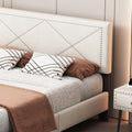 Simple Queen Size Upholstered Bed Frame With Rivet Design, Modern Velvet Platform Bed With Headboard, Beige Queen Beige Bedroom Bed Frame Velvet Solid Wood Mdf