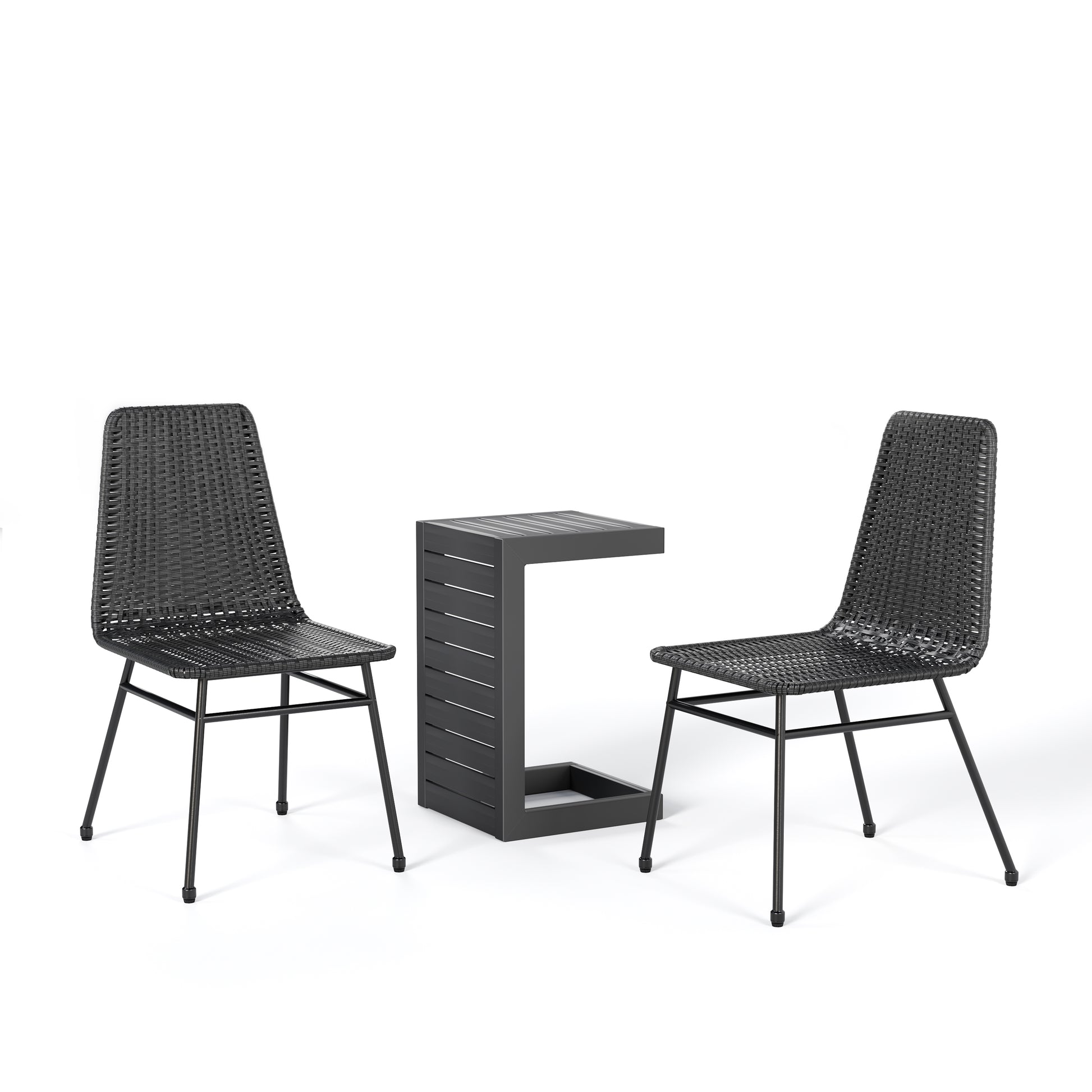 Dark Brown Chair 2 Black Accent Table Dark Brown Pe Rattan Iron,Wood