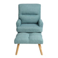 Accent Chair With Ottoman Set, Fabric Armchair With Wood Legs And Adjustable Backrestmid Century Modern Comfy Lounge Chair For Living Room, Bedroom, Reading Room And Study Green Textile 1 Seat