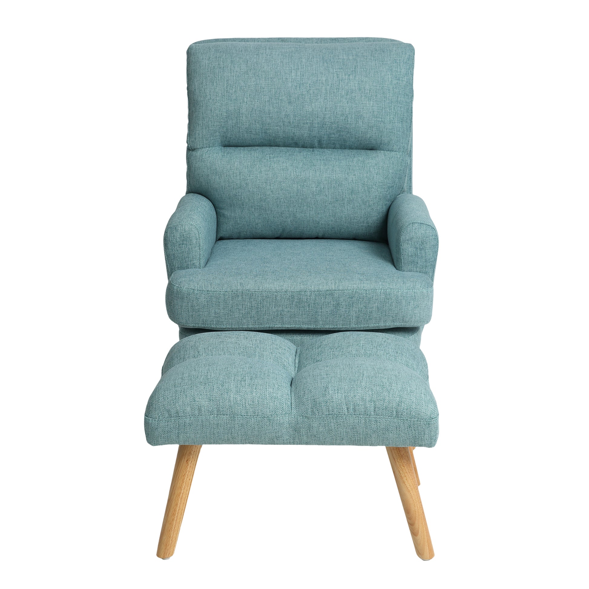 Accent Chair With Ottoman Set, Fabric Armchair With Wood Legs And Adjustable Backrestmid Century Modern Comfy Lounge Chair For Living Room, Bedroom, Reading Room And Study Green Textile 1 Seat