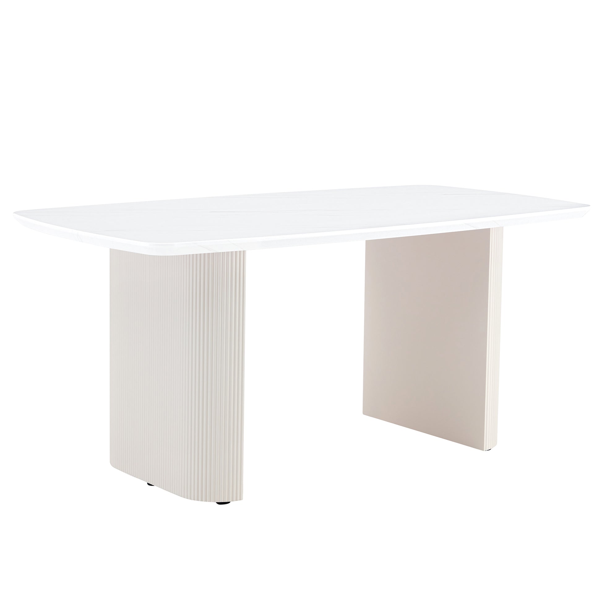 Cream Style Mdf White Dining Table.It Is A Furniture With A Warm And Soft Appearance, Suitable For Creating A Comfortable And Friendly Dining Environment, Suitable For Kitchens, Dining Rooms,Etc. White Mdf