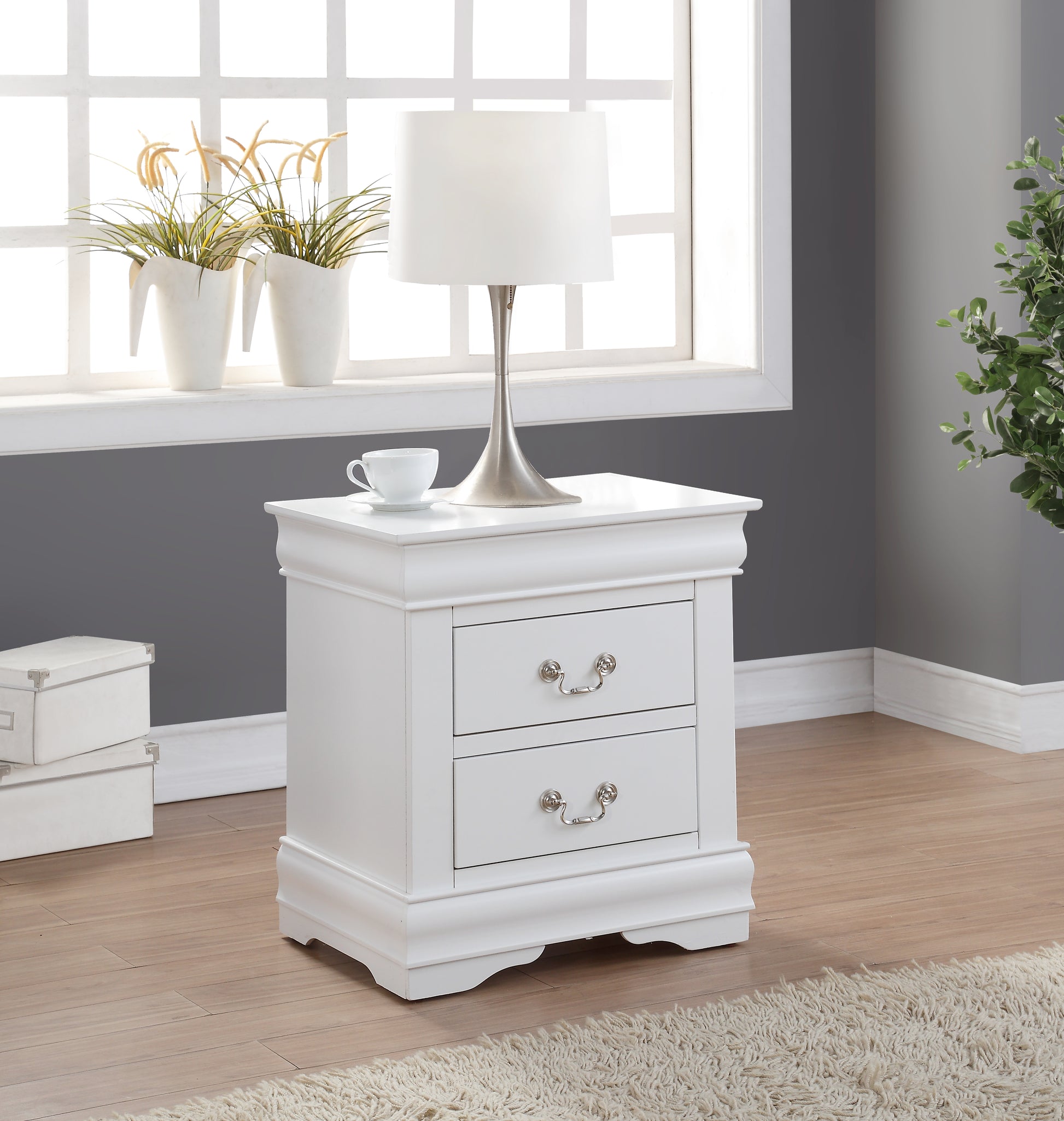 Louis Philippe White Finish Nightstand White Synthetic Wood