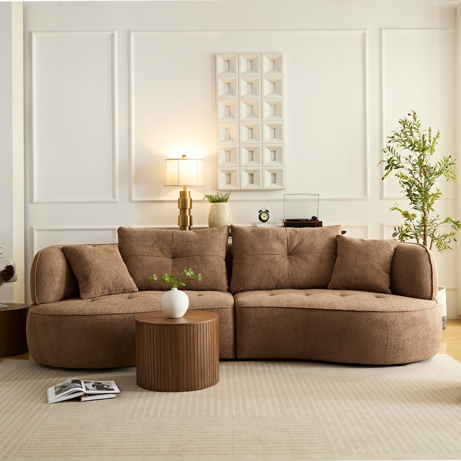 Wks7C Camel Color Combo Sofa With Detachable Pillows, Durable Fabric, Solid Wood Frame Camel Casual Fabric 4 Seat