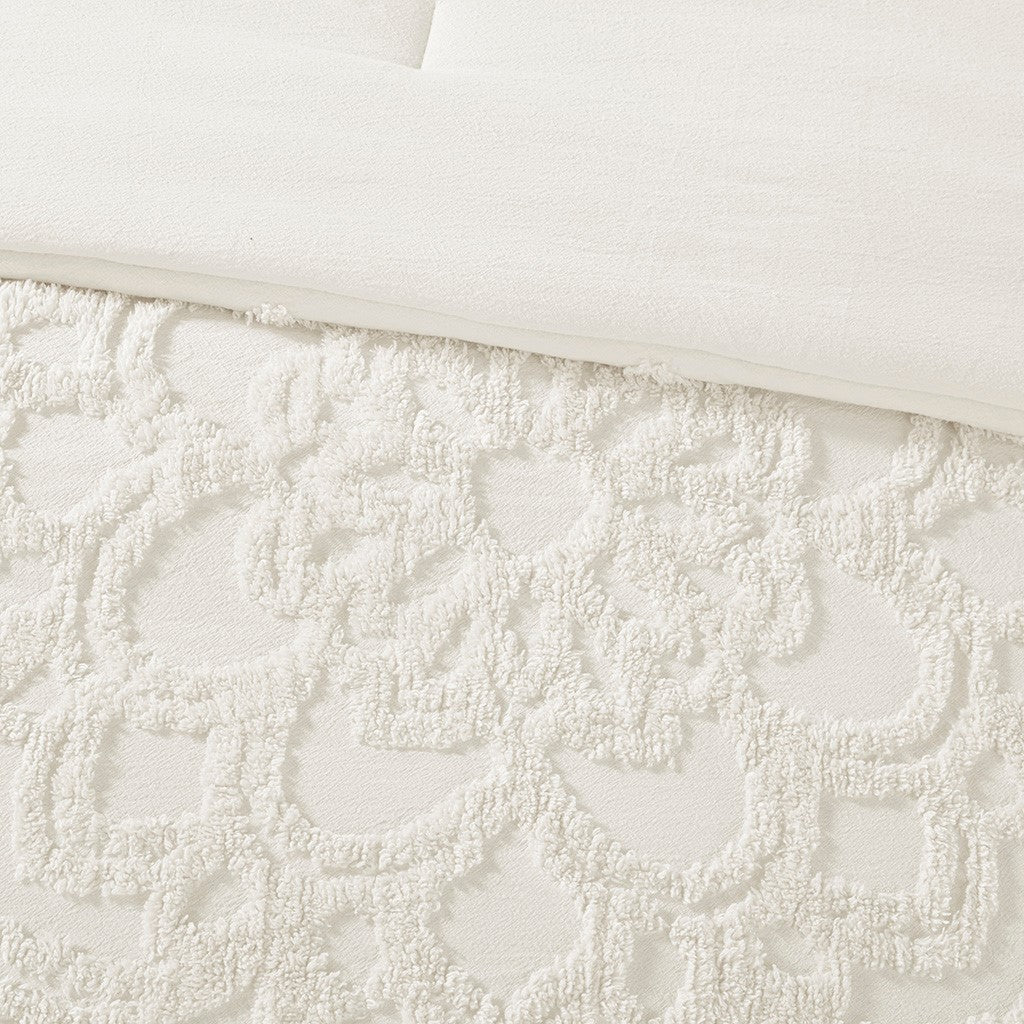 3 Piece Tufted Cotton Chenille Medallion Comforter Set Off White King Cal King King Off White Cotton