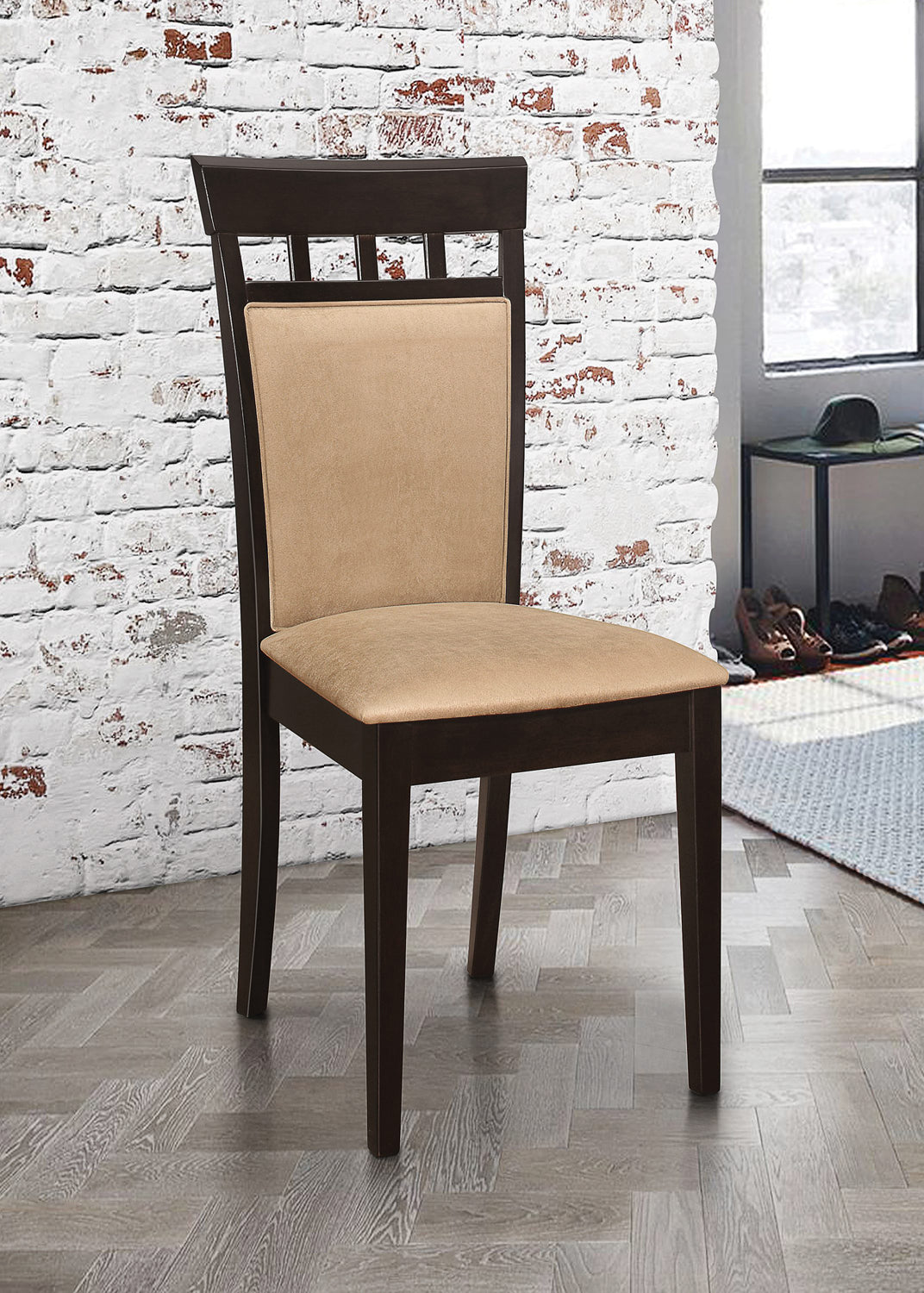 Set Of 2 Upholstered Side Chairs, Cappuccino And Tan Solid Cappuccino Dining Room Dining Chairs Set Of 2 Mdf,Microfiber