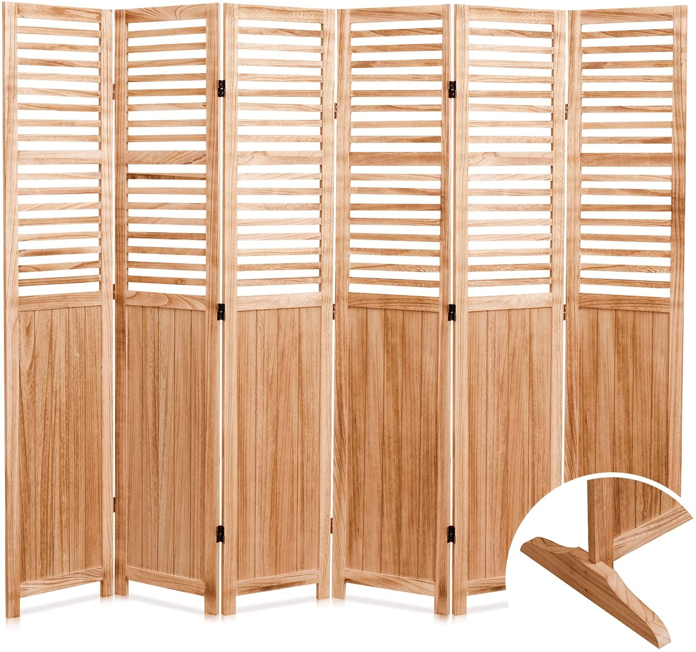 82.8'' W X 65'' H 6 Panel Solid Wood Folding Room Divider, Natural Natural Solid Wood