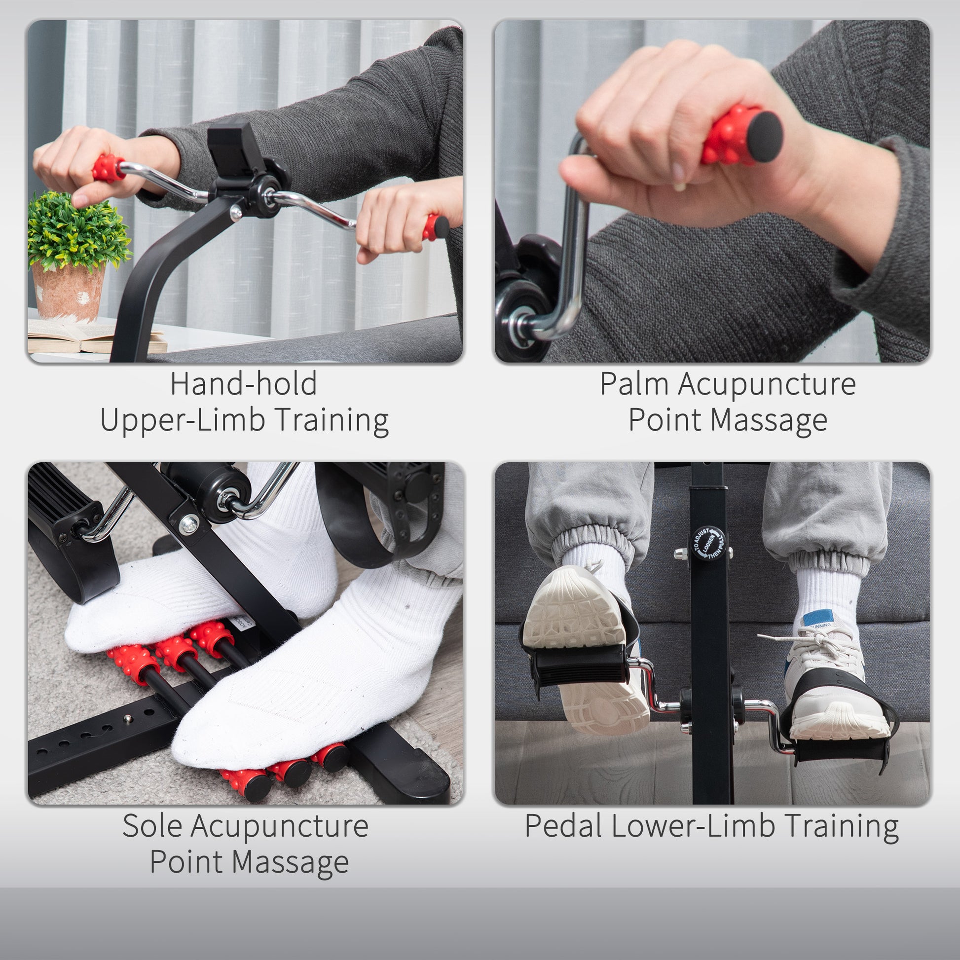 Soozier Pedal Exerciser, Hand Arm Knee And Leg Exercise Machine For Seniors, Height Adjustable, With Lcd Display And Foot Massage Roller Black Red Steel