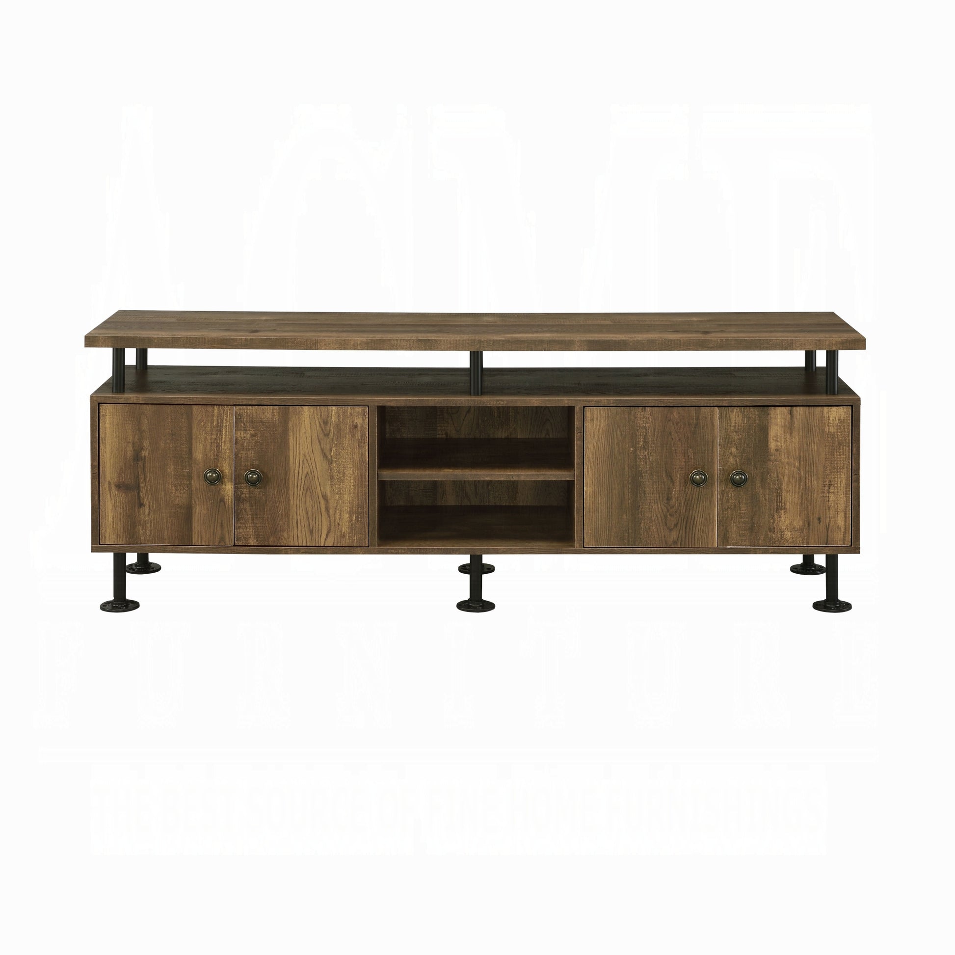 Rustic Oak And Black 2 Shelf Tv Stand Black,Rustic Primary Living Space 60 Inches 60 69 Inches Industrial Wood Metal