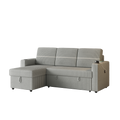 85 Inches Corduroy Sofa Bed, 3 Seater Sleeper Sofa With Storage Chaise, Square Handrail With Two Cup Holder And Usb Charge Port, Pull Out Couch For Living Room Light Grey Corduroy 3 Seat