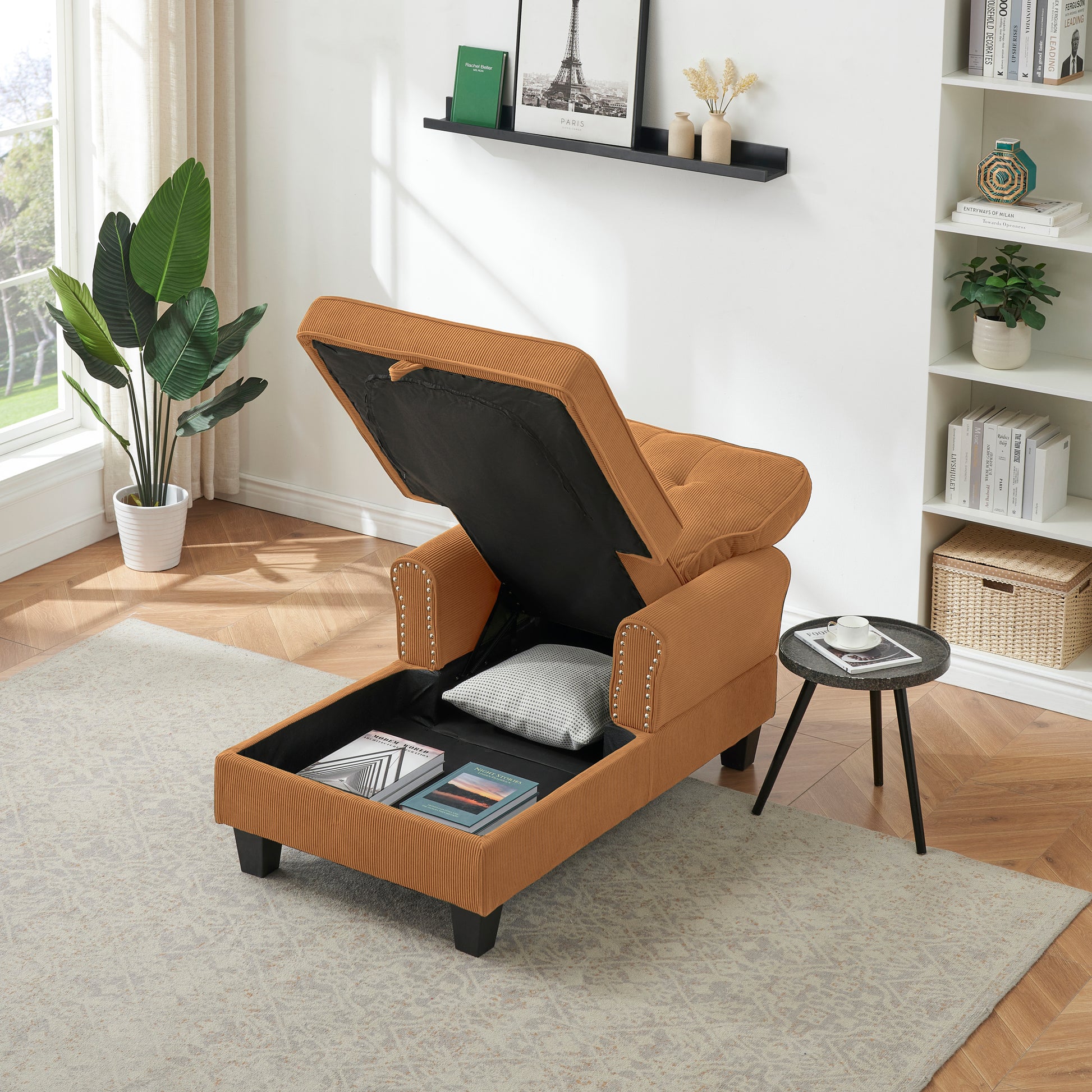 Chaise Lounge Indoor Sleeper Sofa Bed Chair Upholstered Lounge Chair For Bedroom Living Room With Rivets Brown Brown Corduroy