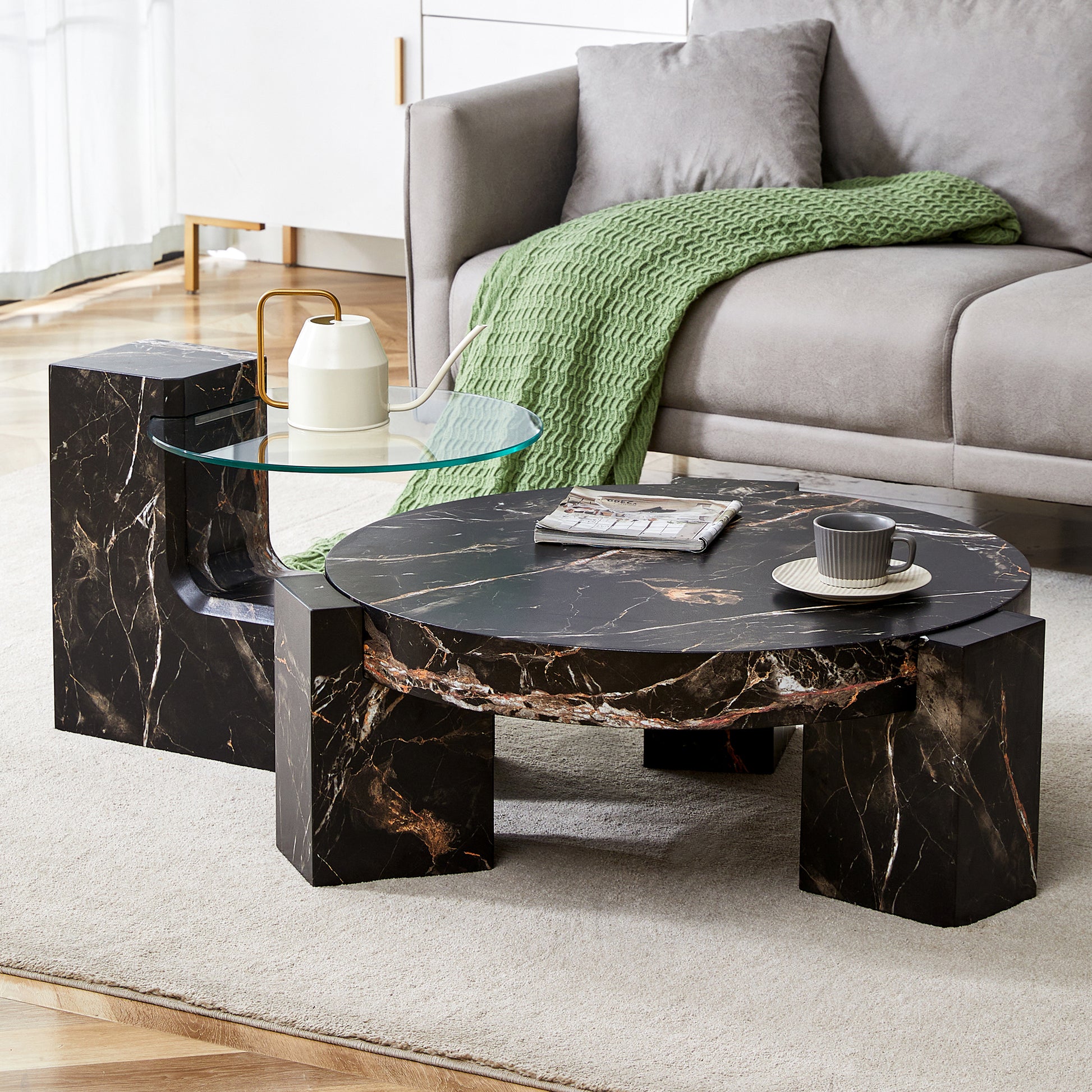 The Detachable Double Decker Coffee Table, The Stylish Design Is More Precious, And The Detachable Design Can Make The Use Of Space More Flexible And Suitable For Various Scenes. Black Mdf