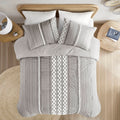Cotton Printed Comforter Set With Chenille Gray Full Queen Queen Gray Cotton