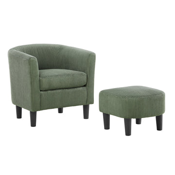 Modern Accent Chair,Upholstered Arm Chair Corduroy Single Sofa Chair With Ottoman Foot Rest Comfy Armchair For Living Room Bedroom And Office,Green Green Corduroy