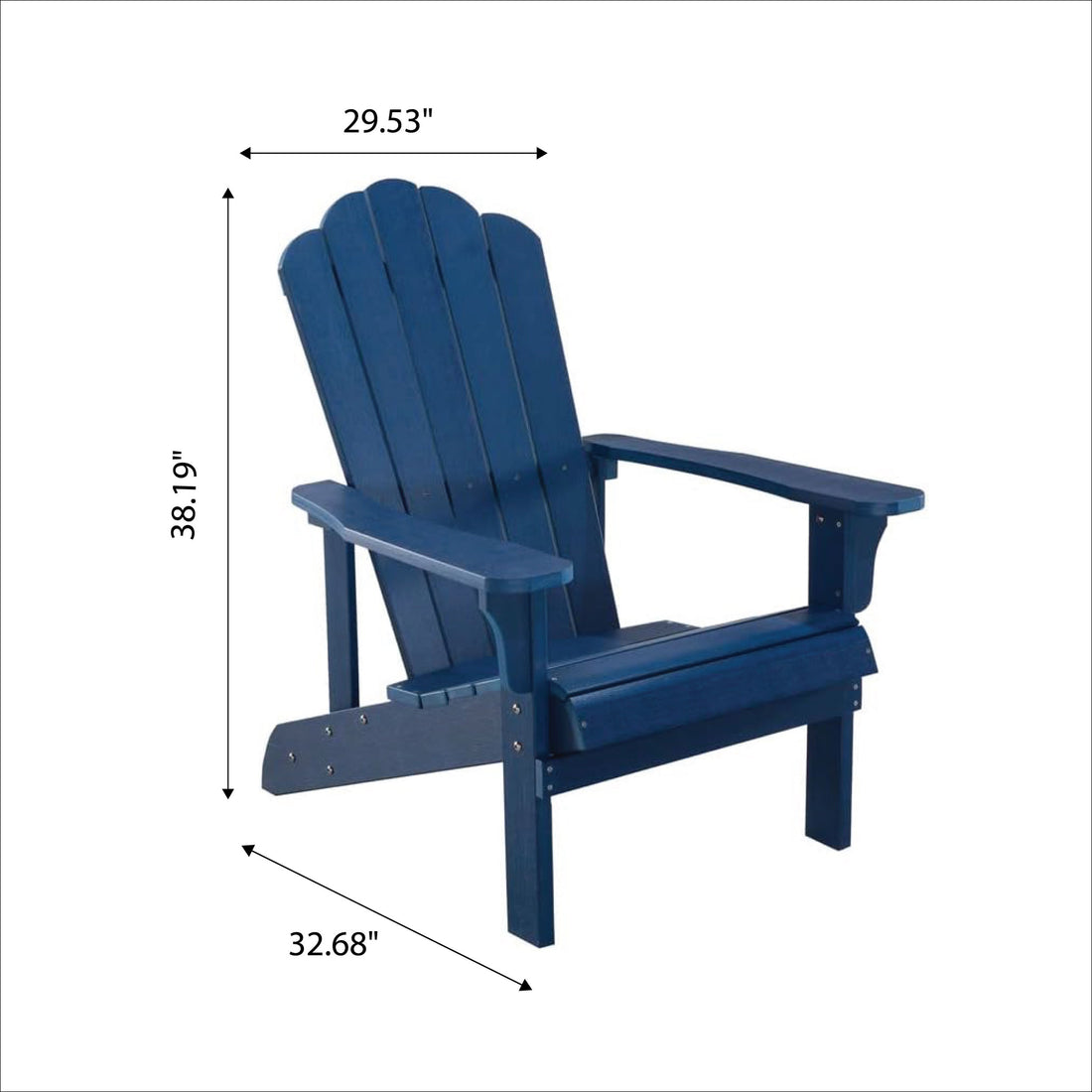 Key West Outdoor Plastic Wood Adirondack Chair, Patio Chair For Deck, Backyards, Lawns, Poolside, And Beaches, Weather Resistant, Blue Blue Polyethylene