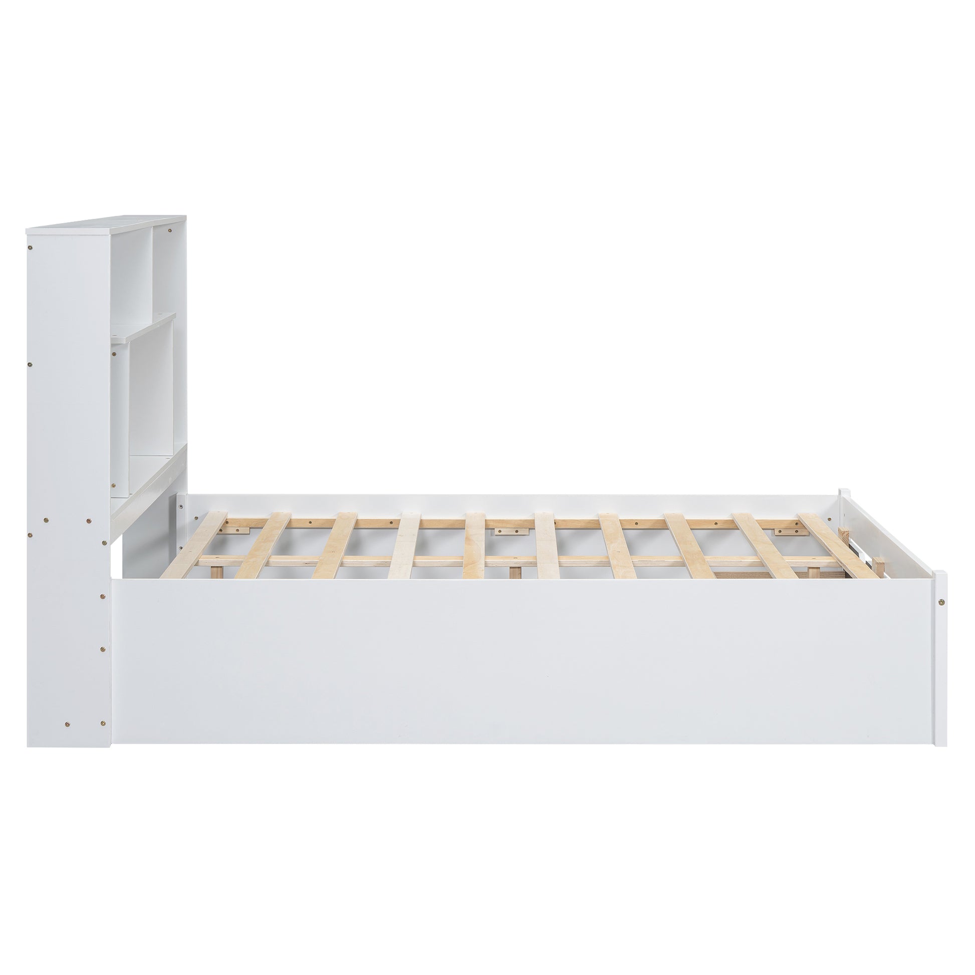 Full Size Platform Bed With Storage Headboard And 2 Drawers, White Box Spring Not Required Full White Wood Bedroom Bed Frame Solid Wood Mdf