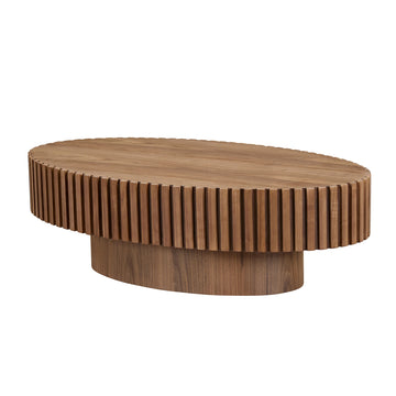 Modern Handcraft Drum Coffee Table Length 43.7 Inch Ellipse Coffee Table For Living Room,Oval Small Coffee Table With Sturdy Pedestal,Walnut Mdf Walnut Mdf