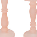 Qui 14, 11 Inch Candle Holders, Rose Pink Turned Pedestal Glass, Set Of 2 Pink Glass