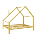 Full Size Metal House Platform Bed With Roof And Chimney, Gold Box Spring Not Required Full Gold Metal Bedroom Bed Frame Metal
