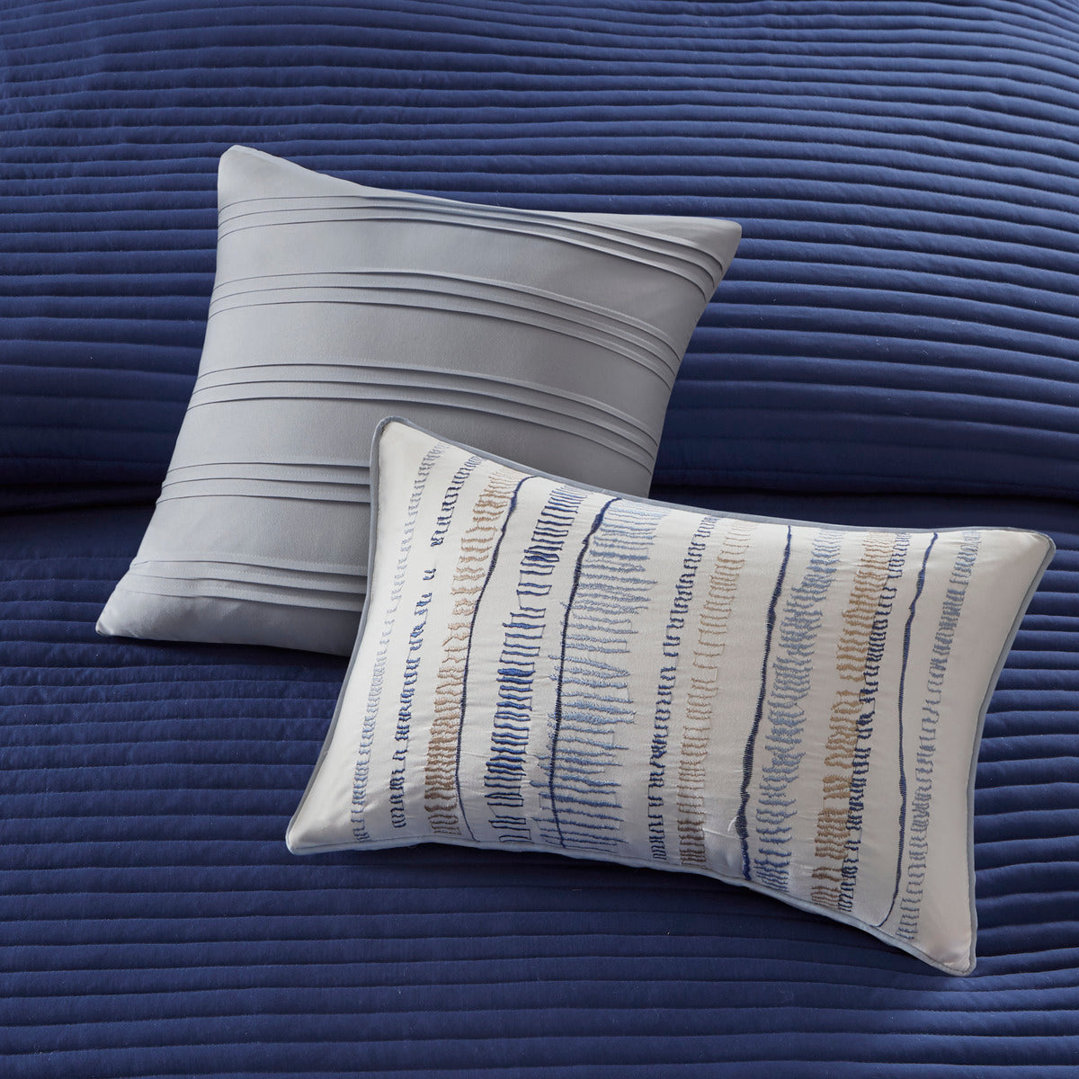 8 Piece Printed Seersucker Comforter And Quilt Set Collection Blue King Cal King King Blue Polyester