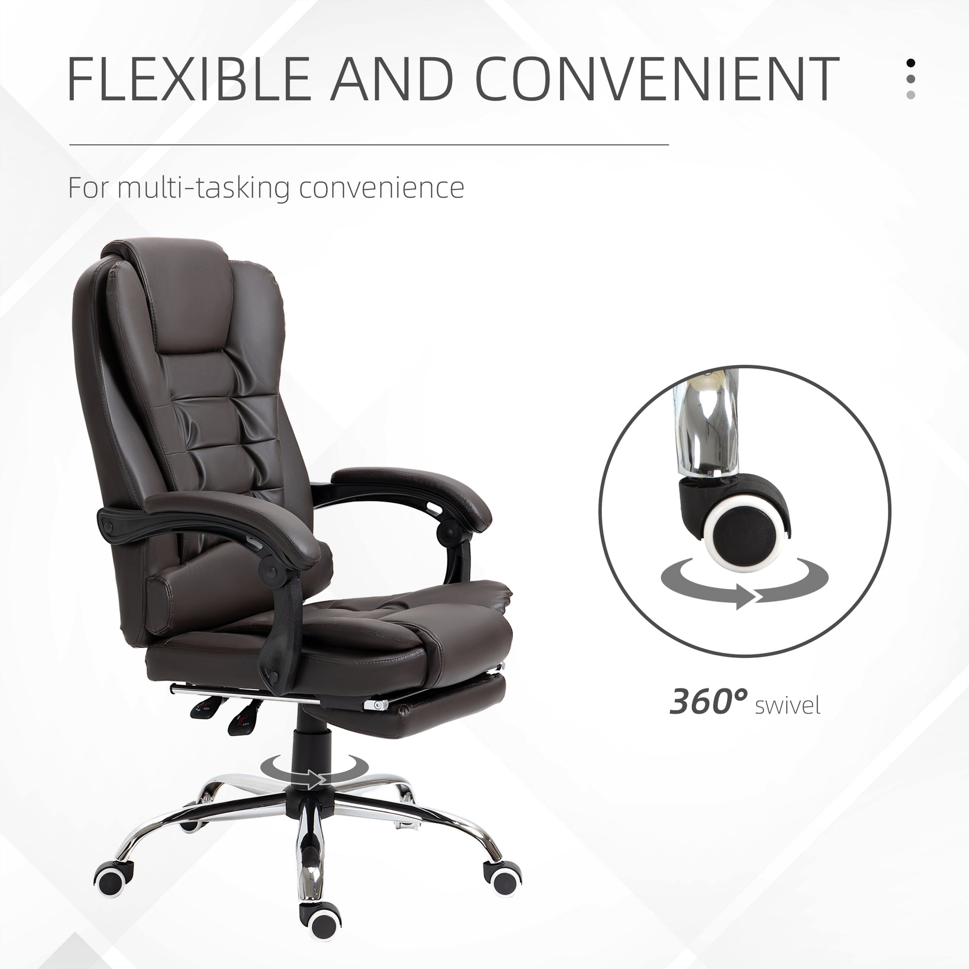 Homcom High Back Ergonomic Executive Office Chair, Pu Leather Computer Chair With Retractable Footrest, Lumbar Support, Padded Headrest And Armrest, Coffee Coffee Pu