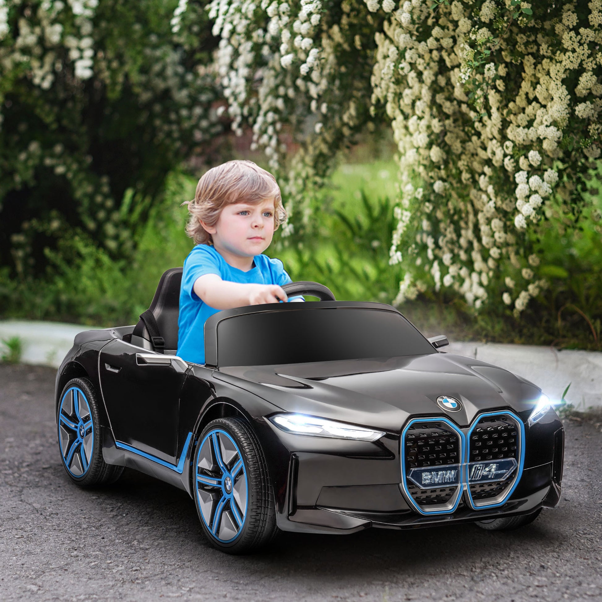 Aosom Electric Car For Kids, 12V Licensed Bmw Ride On Car With 2.4G Remote Control, Suspension System, Horn Honking, Music, Lights For Boys And Girls, Black Black Plastic