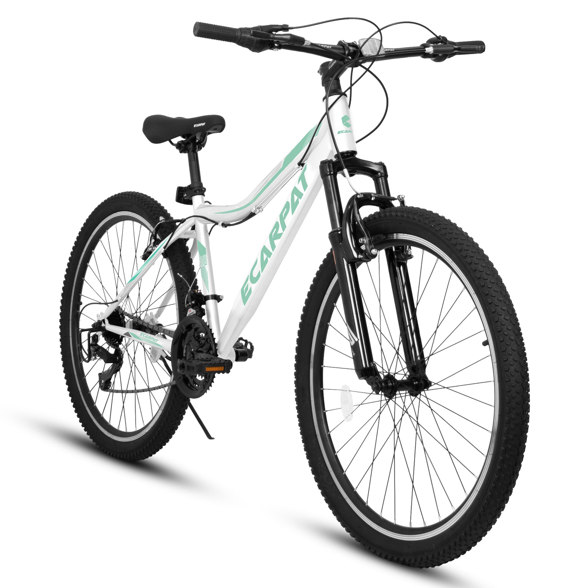 A24208 Ecarpat 24 Inch Mountain Bike, 21 Speed V Brake, Front Suspension, Carbon Steel Frame Mountain Bike For Teenagers Girls Women Bicycles Cycling White Durable Garden & Outdoor Contemporary Polyurethane Foam Steel