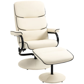 Homcom Recliner Chair With Ottoman, Pu Leather Swivel High Back Armchair W Footrest, 135 Adjustable Backrest And Thick Foam Padding, Cream White Cream White Faux Leather