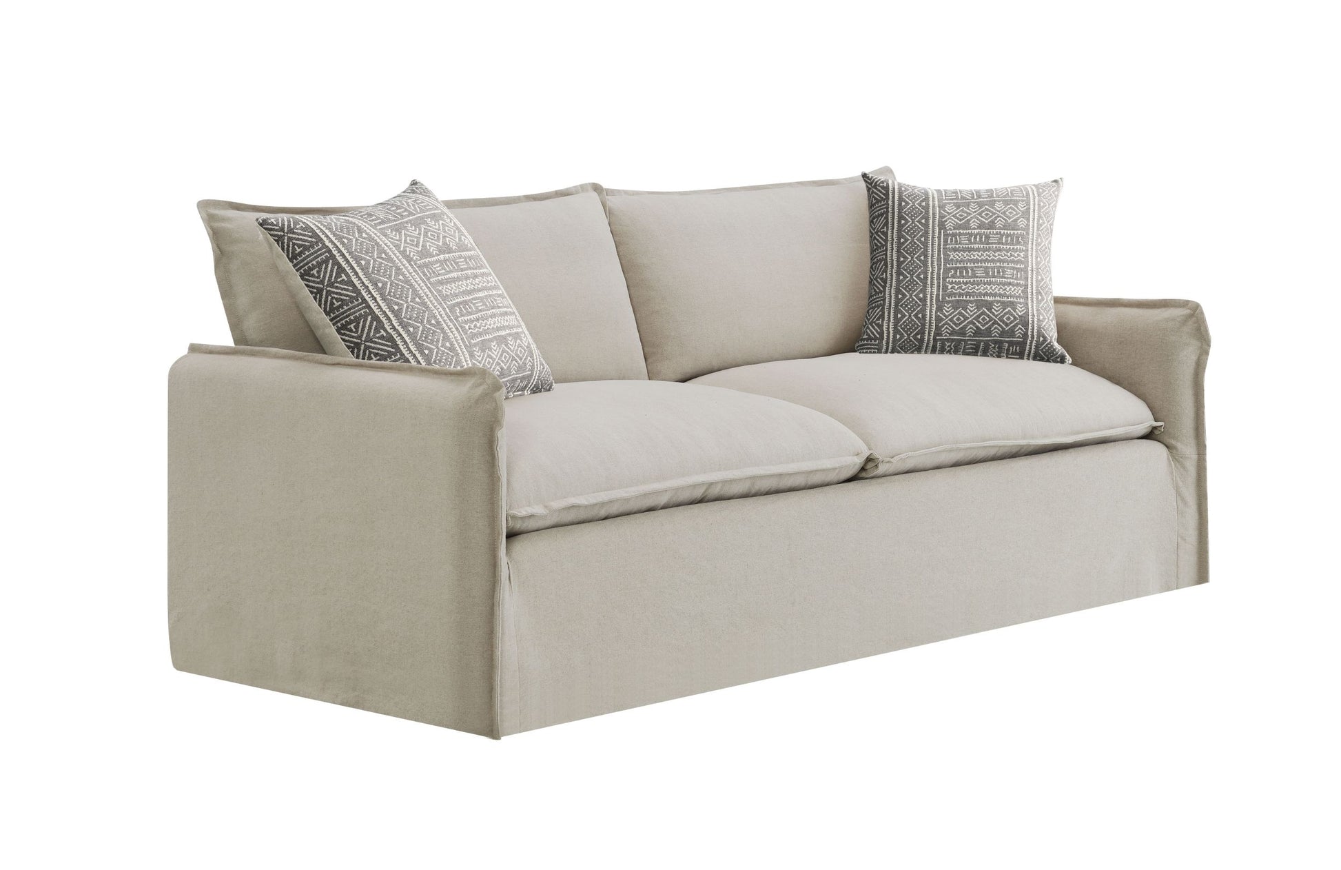 Upendo Sofa W 2 Pillows, Beige Linen Beige Linen 2 Seat