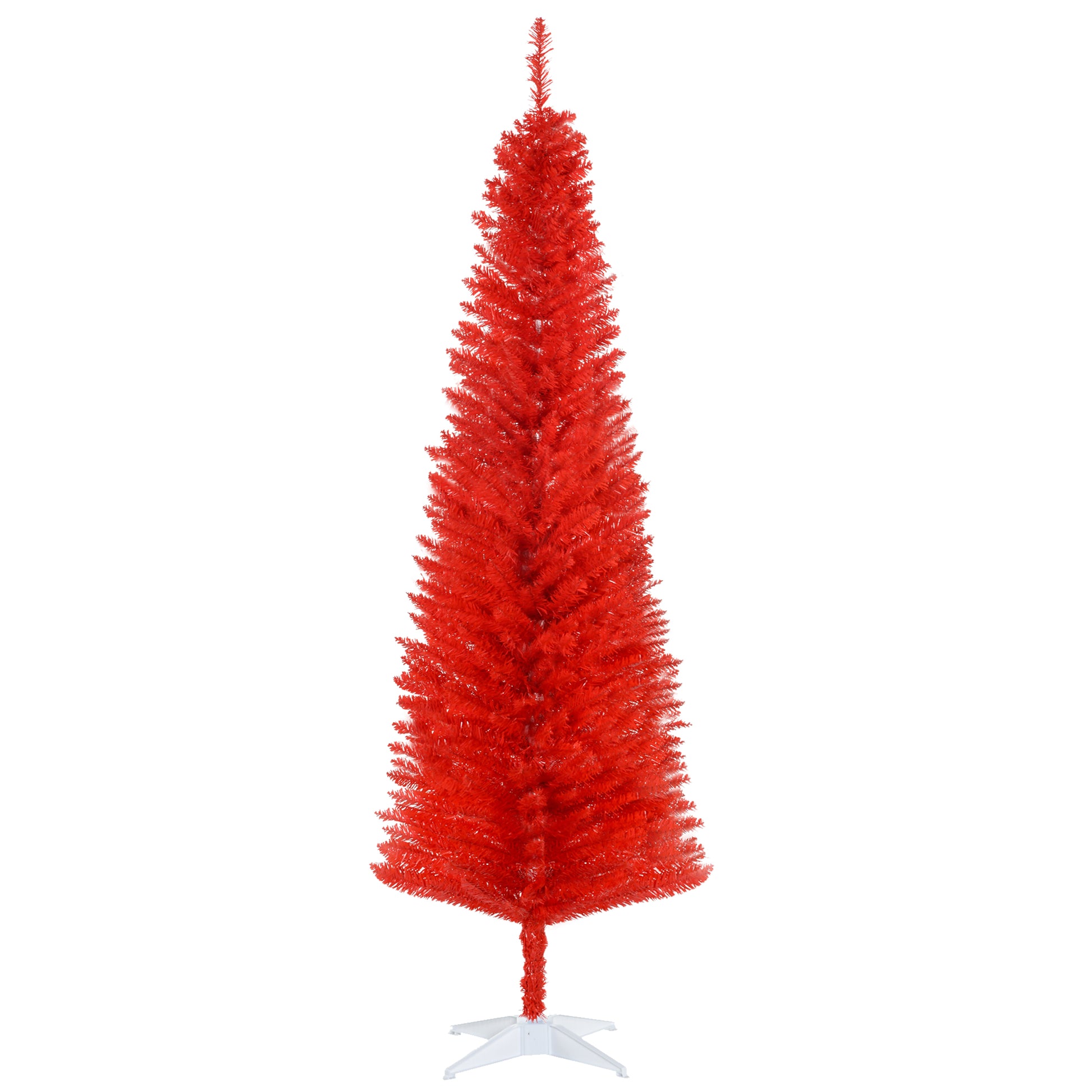 Homcom 6' Artificial Pencil Christmas Tree, Slim Xmas Tree With 390 Realistic Branch Tips And Plastic Stand, Red Green Plastic