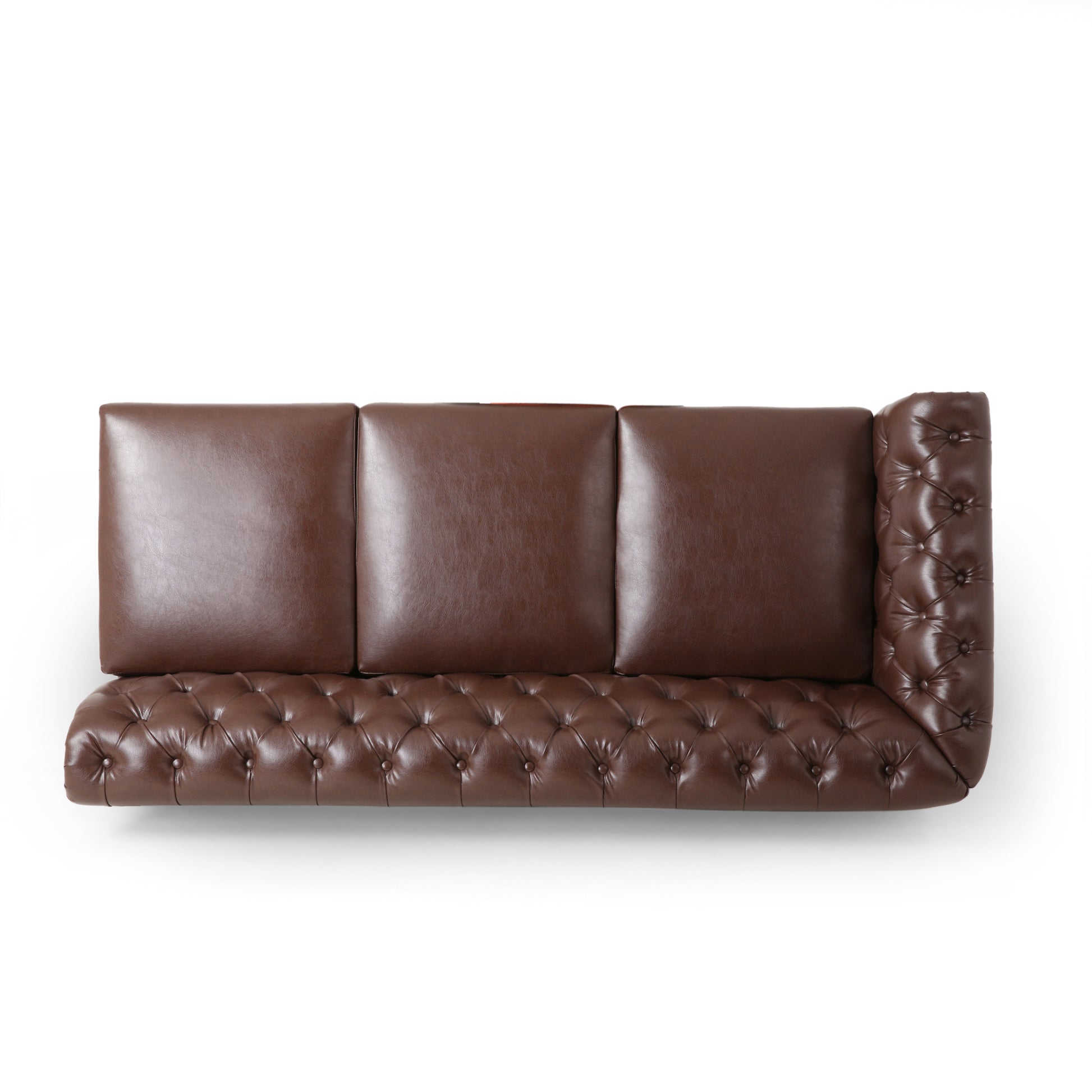 Mirod Comfy Large Sectional Sofa With Wooden Legs, Retro Style For Living Room Dark Brown Pu 6 Seat