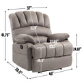 Large Manual Recliner Chair In Fabric For Living Room, Grey Grey Suede Manual Handle Metal Primary Living Space Medium Firm Cushion Back Heavy Duty American Design Pine Pillow Top Arms Fiber Foam And Polyester Fiber Pad Fabric